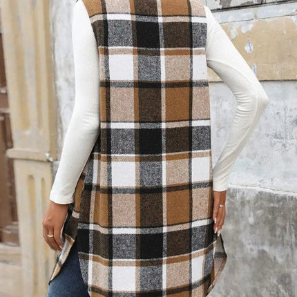Plaid Longline Lapel Vest