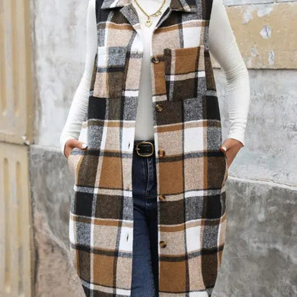 Plaid Longline Lapel Vest