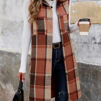 Plaid Longline Lapel Vest