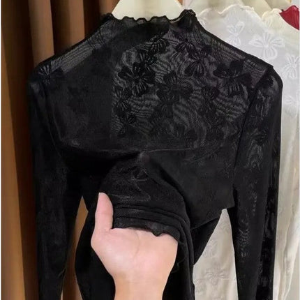 Mesh bow printed long sleeve top