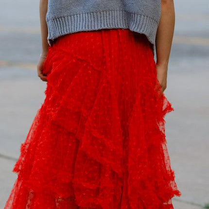 Mesh ruffle maxi skirt