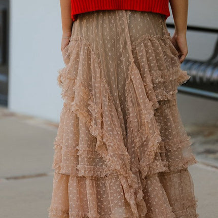 Mesh ruffle maxi skirt