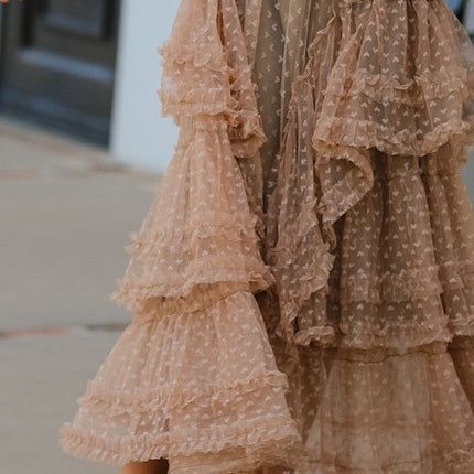Mesh ruffle maxi skirt