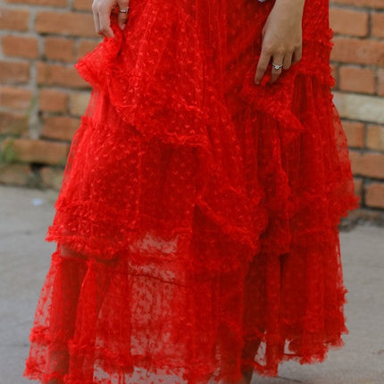 Mesh ruffle maxi skirt
