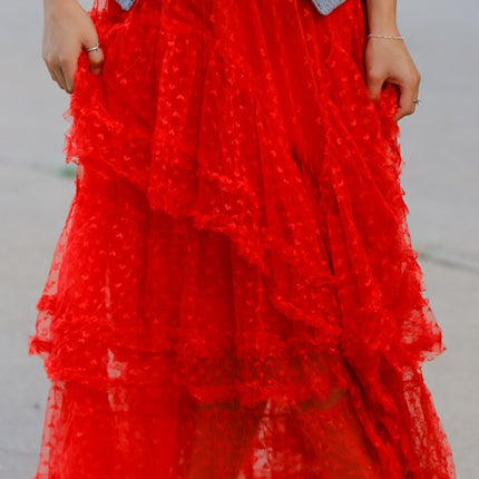 Mesh ruffle maxi skirt