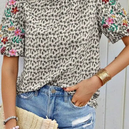 Miss Sparkling Floral Patchwork Short-Sleeve Top
