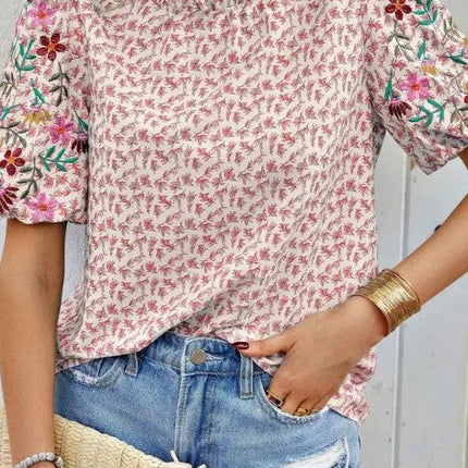 Miss Sparkling Floral Patchwork Short-Sleeve Top
