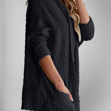 Velvet Bloom Pocketed Open Front Long Sleeve Women Cardigan