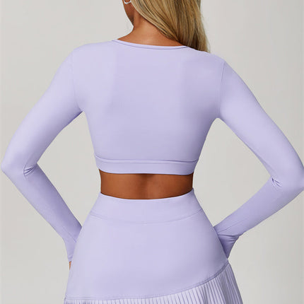 The Lavish Long Sleeve Cut-out Crop Top Tennis Skirt 2-Piece Set