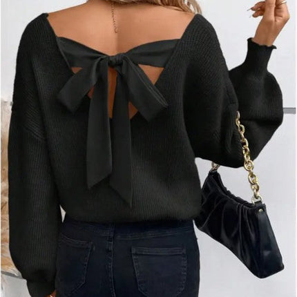 Back Tie Detail V-Neck Sweater