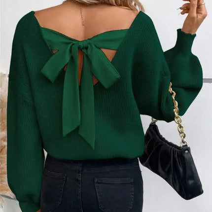 Back Tie Detail V-Neck Sweater