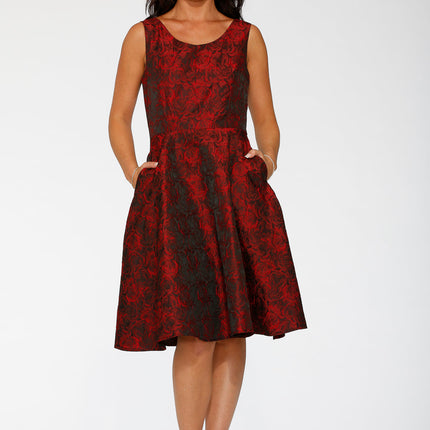 24400 Black Red Rose Brocade Floral Swing Dress