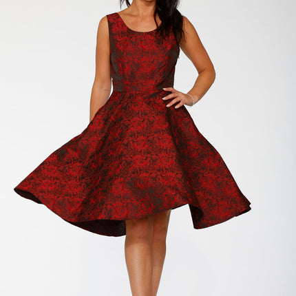 24400 Black Red Rose Brocade Floral Swing Dress