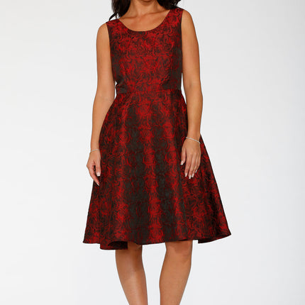 24400 Black Red Rose Brocade Floral Swing Dress