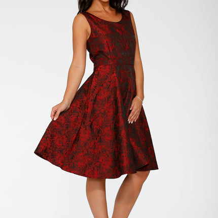 24400 Black Red Rose Brocade Floral Swing Dress
