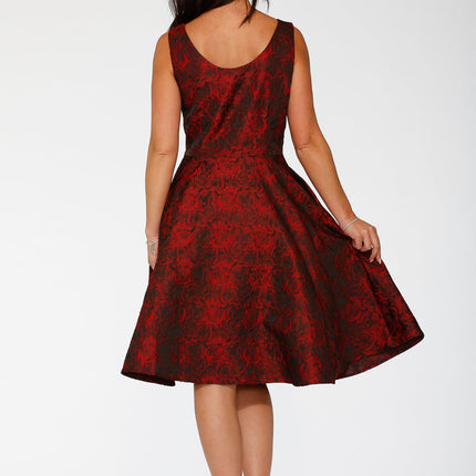 24400 Black Red Rose Brocade Floral Swing Dress