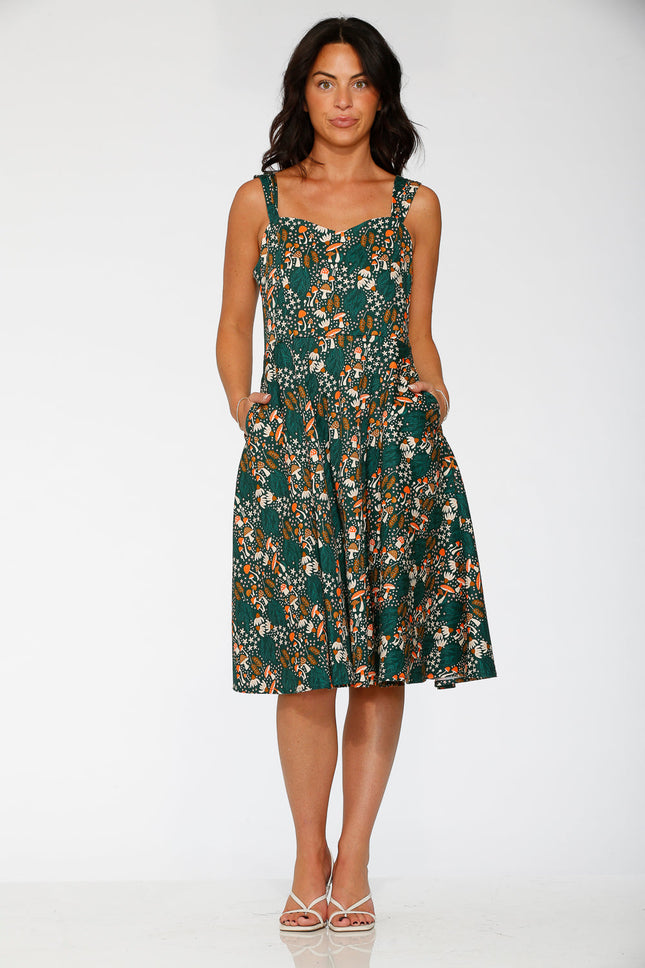 24421 Olive Mushroom Swing Dress