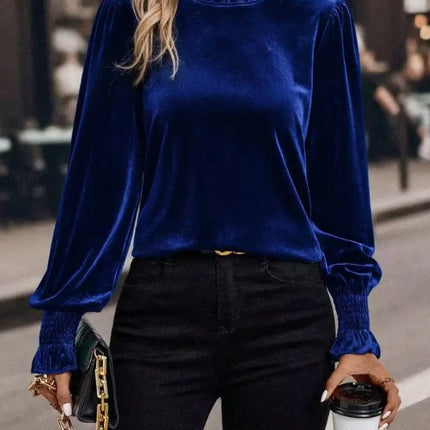 Velvet Top with Gathered Cuffs