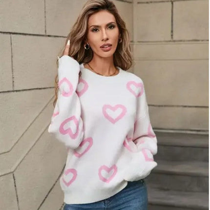 Heart Print Pullover Sweater