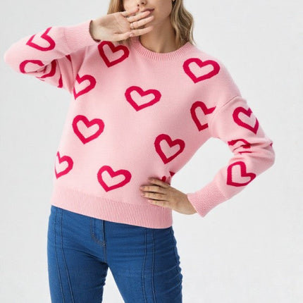 Heart Print Pullover Sweater