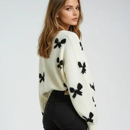 Bow Print Tie-Front Cardigan