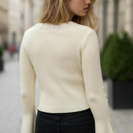 Lace Trim  Knit Cardigan