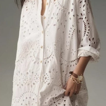 Eyelet Embroidery Long Sleeve Shirt
