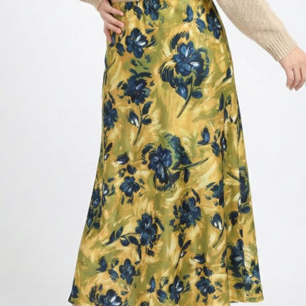 Satin Floral Print Skirt