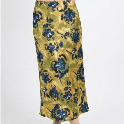 Satin Floral Print Skirt