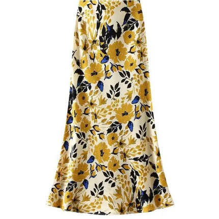 Satin Floral Print Skirt