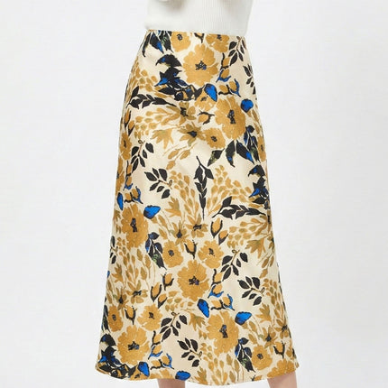 Satin Floral Print Skirt