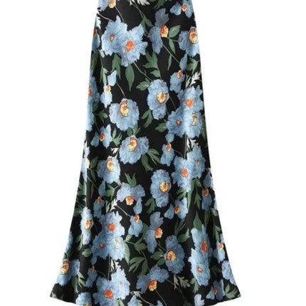 Satin Floral Print Skirt