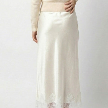Satin Midi Skirt with Lace Trim