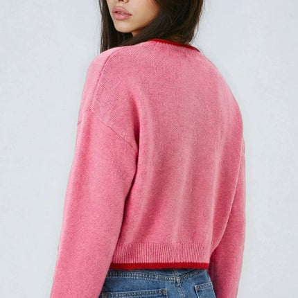 Miss Sparkling Strawberry Print Knit Sweater