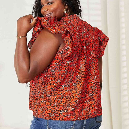 Double Take Floral Flutter Sleeve Notched Neck Women Blouse