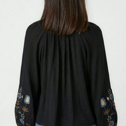 Miss Sparkling Bohemian Embroidered Floral  Blouse