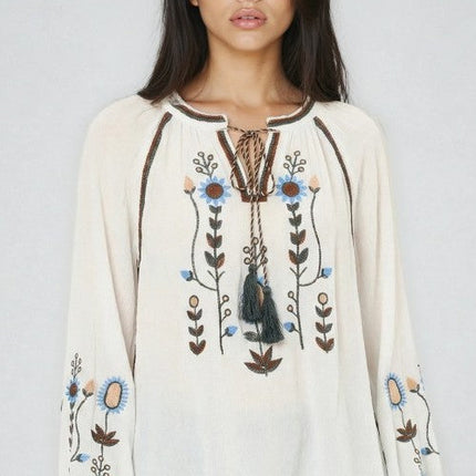 Miss Sparkling Bohemian Embroidered Floral  Blouse