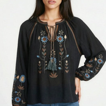 Miss Sparkling Bohemian Embroidered Floral  Blouse