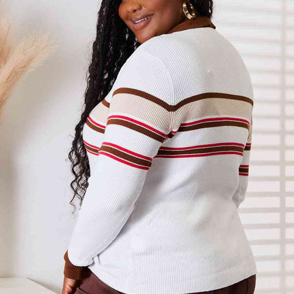 Basic Bae Striped Collared Neck Rib-Knit Women Top