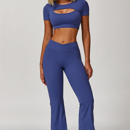 The Lavish Cut-out Crop Top Flared Leggings 2-Piece Set