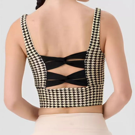 Crisscross Back Houndstooth Active Bra