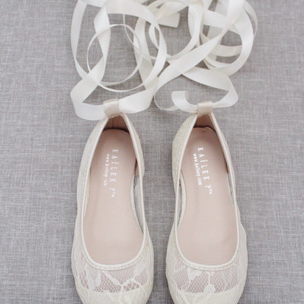 Ivory New Lace Flats with Ballerina Lace Up
