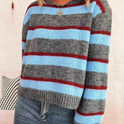 Striped Round Neck Long Sleeve Sweater