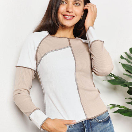 Double Take Color Block Exposed Seam Women Top