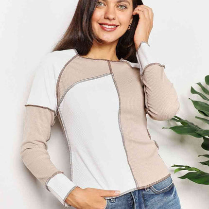 Double Take Color Block Exposed Seam Women Top