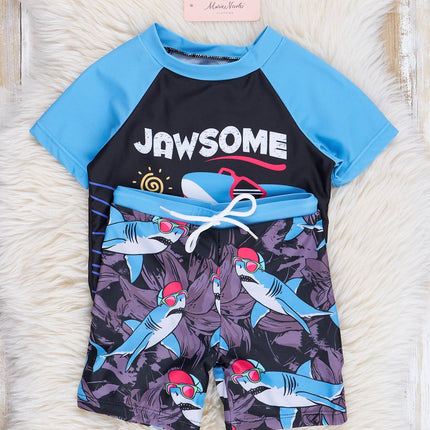 "Jaw-some" Raglan Rash Guard Swimsuit