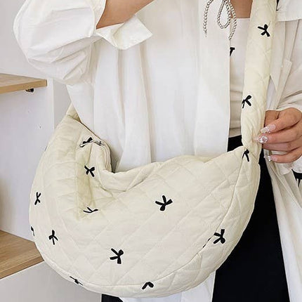 PUFFY QUILTED BOW COTTON HANDBAG SHOULDER BAG | 40P541