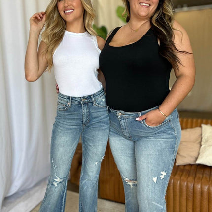 Judy Blue Full Size Medium Rise Tummy Control Destroy Flare Women Jeans