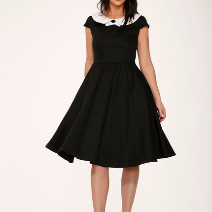 29190 Black White Collar Swing Dress