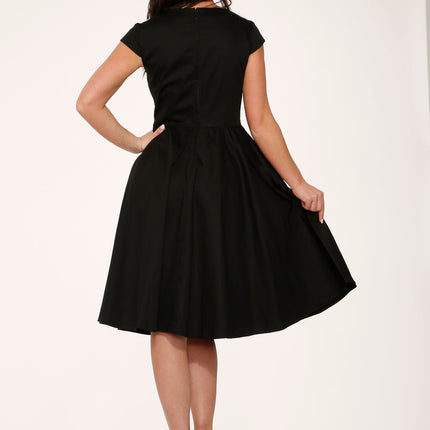 29190 Black White Collar Swing Dress